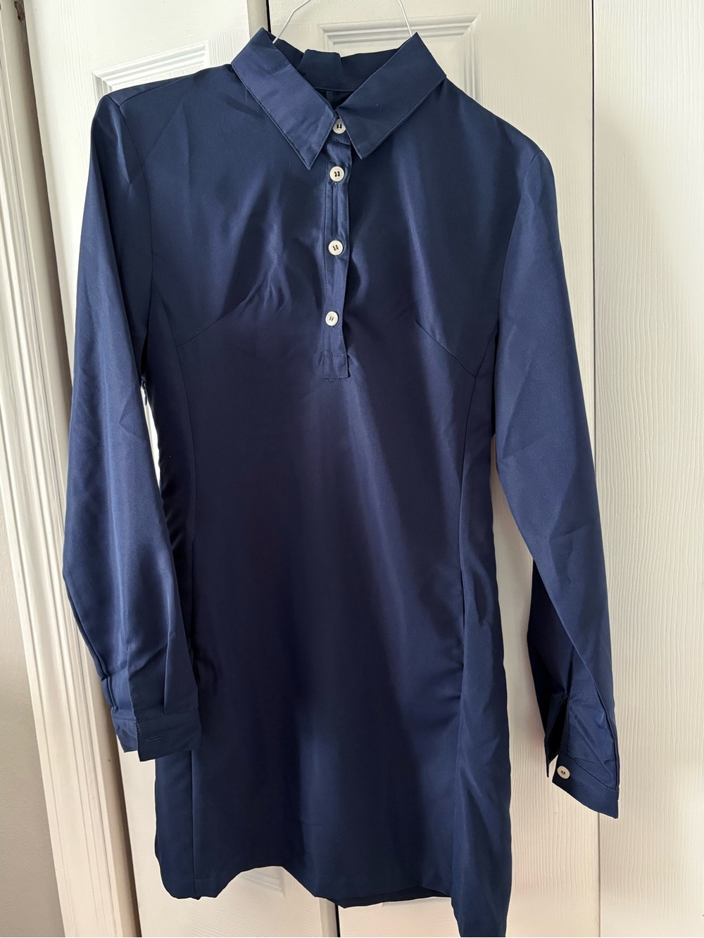 SHEIN Navy Button-Front Long Sleeve Mini Shirt Dress